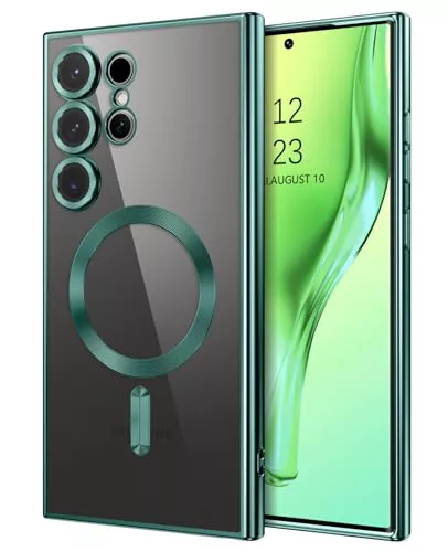 DUEDUE Funda Magnética para Samsung Galaxy S24 Ultra 6.8"[Compatibile con MagSafe] Carcasa Samsung S24 Ultra Cover Ultradelgada Carga Inalámbrica Protección Grado Militar Anti-Arañazos, Verde Alpino