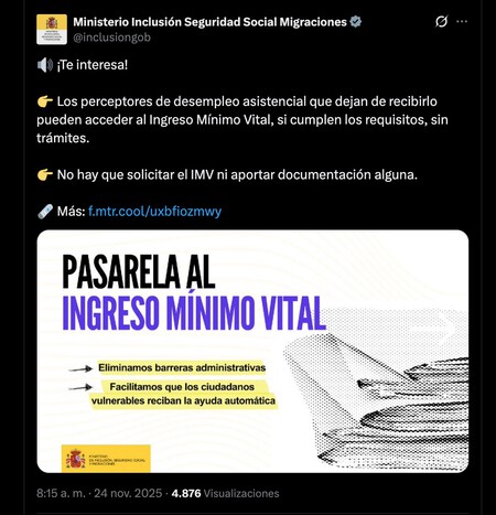 Mensaje en la cuenta oficial del Ministerio