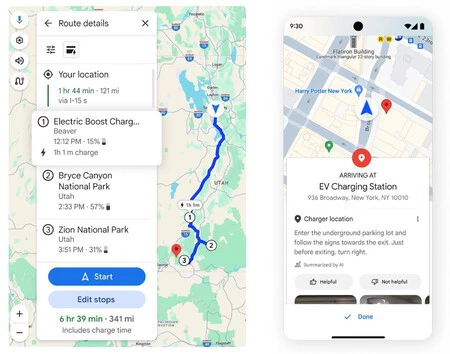 ステージと充電ステーションへの近さによるルート計画。 Google画像