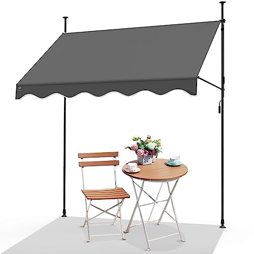 VOUNOT® Toldo Manual Retráctil, Toldo Enrollable Exterior Altura Ajustable con Manivela, Sin Taladro, para Terraza Balcón Jardín, 200x120x210-300 cm, Gris