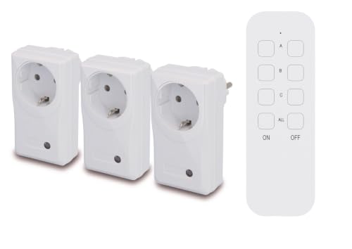 Unitec Kit de interruptor remoto inalámbrico 48110 con función de autoaprendizaje, juego de tomas de radio, 3 enchufas+1 mando a distancia