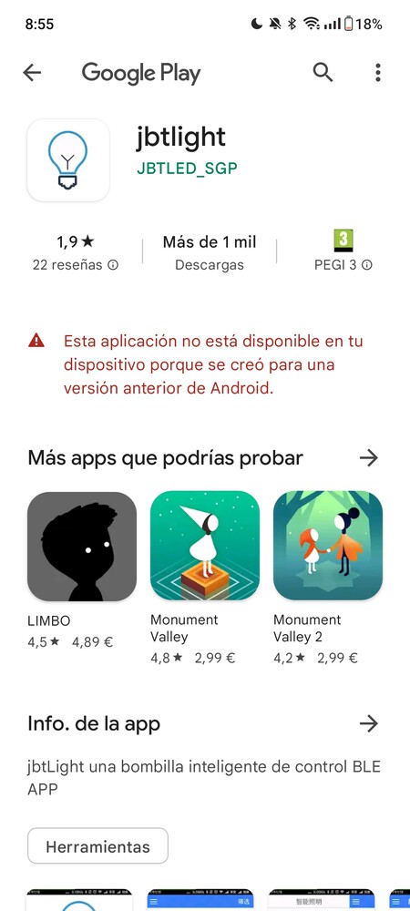 Otro móvil en el que no se puede instalar la app