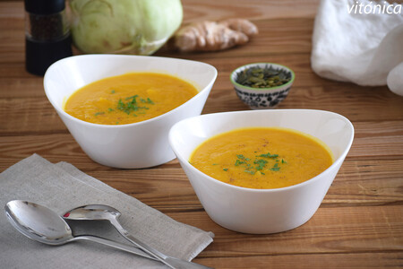 Crema de calabaza y colinabo con jengibre, suave y sin patata: receta saludable reconfortante