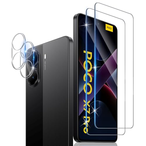 Xunzii Protector de Pantalla para Xiaomi Mi Poco X7 Pro 5G y Protector Lente Cámara [2+2 Piezas], 9H HD Alta Sensibilidad Resistente a Arañazos Cristal Templado Vidrio Templado [Transparente]