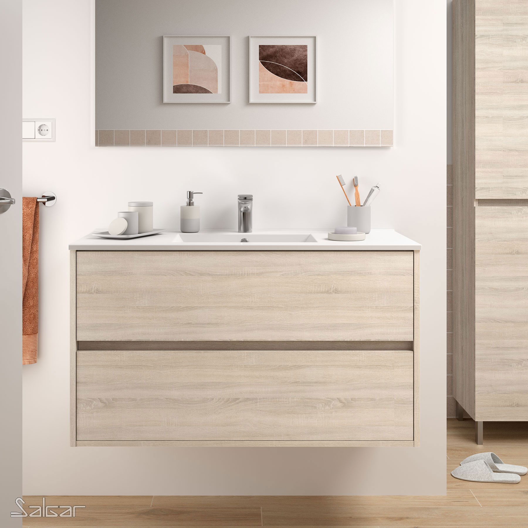 Mueble 61cm Roble Caledonia de 2 cajones SALGAR NOJA