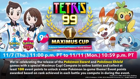 El próximo evento de Tetris 99 nos permitirá desbloquear un tema especial de Pokémon Espada y Escudo
