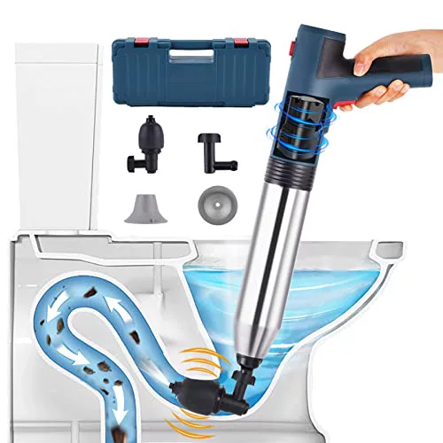 YUCHENGTECH Desatascador de Inodoro Eléctrico Bomba Desatascador Tuberias Eléctrico Desatascador con Aire Comprimido con 4 Cabezales Reemplazables para Desatascar del Inodoro/Lavabo/Bañera/Piso