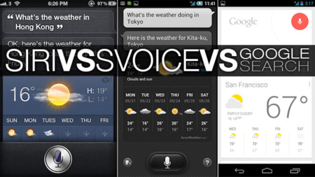 Siri contra Samsung S Voice y Google Search (Jelly Bean)