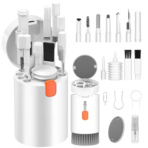 VICHYIE 20 in 1 Kit Limpieza PC, Cepillo Limpieza Teclado, Accesorio Limpieza para AirPods, Kit Limpieza Multifuncional para Ordenador, Auriculares, Teléfonos, Cámaras, Pantalla (Blanco)