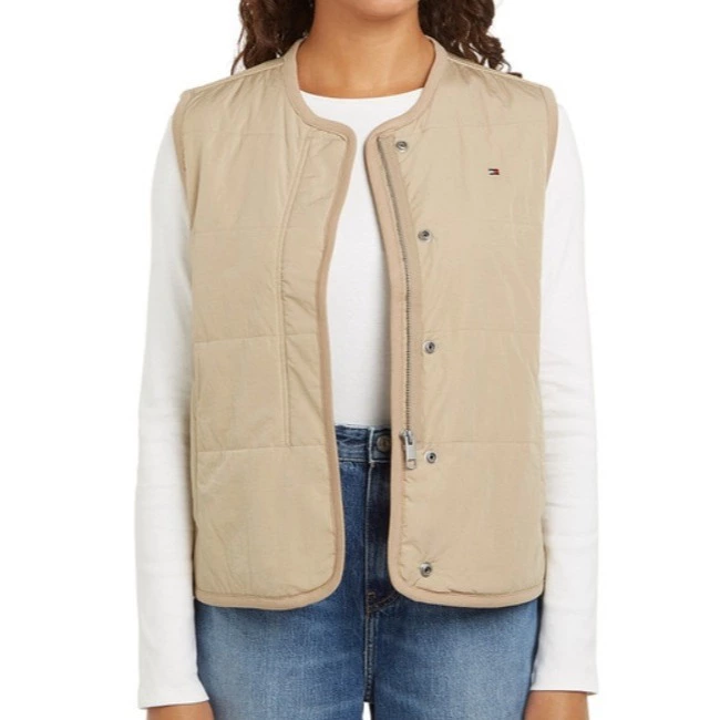 Tommy Hilfiger Chaleco de mujer con cuello redondo y cierre de botones invisibles