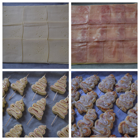 Arbolitos de hojaldre con jamón y queso paso a paso