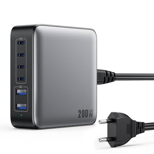 200W Cargador USB C Multiple, 6-Puertos GAN III Enchufe cargador