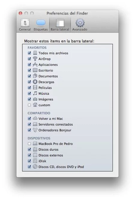 Preferencias del Finder