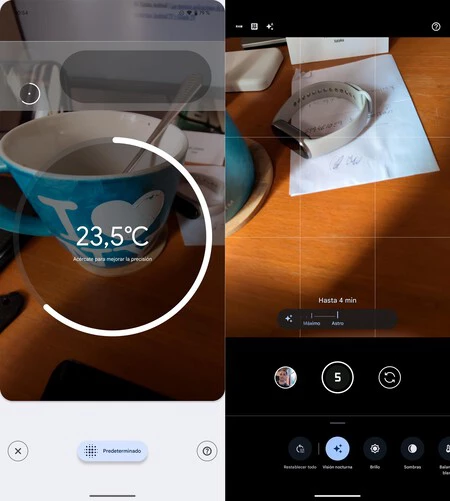 左、カメラのファインダーによる温度測定。そうです、天体写真のカスタマイズです。 Google ピクセル 8 プロ