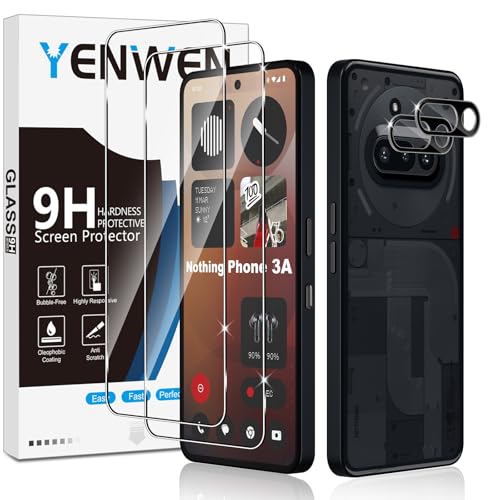 Yenwen Protector de Pantalla para Nothing Phone 3a, 2 Piezas Cristal Templado con 2 Piezas Protector de Lente de Cámara