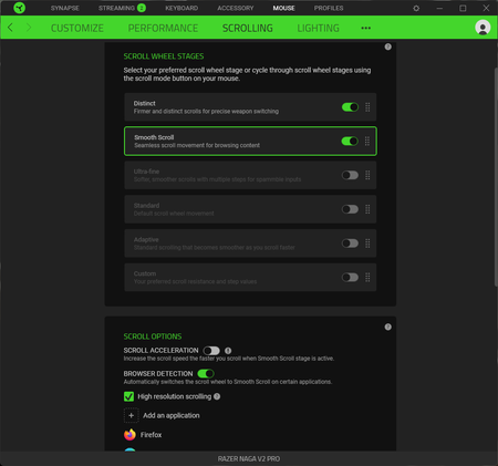 La rueda del Naga V2 Pro en la aplicación Razer Synapse