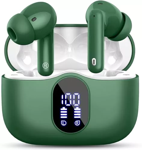 Auriculares Inalámbricos, Bluetooth 5.4 con HD Micrófono HiFi Estéreo Pantalla LED, Reducción de Ruido, 14.2 mm Controlador dinámico, IP7 Impermeable 40H Cascos Inalambricos