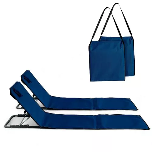 Pincho Esterilla de Playa Plegable con Respaldo Ajustable – Tumbona Portátil Ligera para Camping, Jardín y Piscina – Alfombra de Playa con Respaldo Ergonómico y Fácil Transporte (Marino x 2)