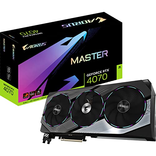 Gigabyte AORUS GeForce RTX 4070 Master - Tarjeta gráfica de 12 GB DDRX6 21 Gbps 192 bits, PCI-E 4.0, Core 2595 MHz, RGB, Soporte Anti-caída, DisplayPort 1.4, HDMI 2.1a, NVIDIA DLSS 3, GV-N4070AORUS