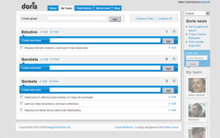 Doris, gestiona tus grupos de tareas
