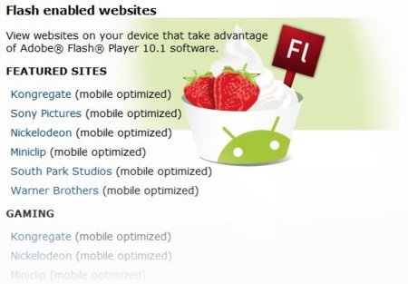 Adobe prepara una lista de direcciones con contenido Flash para ser visitada con los teléfonos Android 2.2