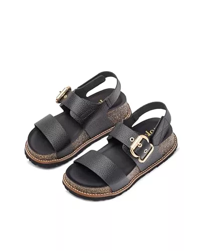 Yokono Sandalias de Plataforma de Mujer de Piel OCA-254 Negro | Zapatos Mujer Primavera-Verano | Piel Vacuna Opak | 4 CM