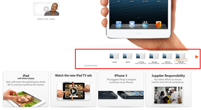 Anuncios en la página de Apple