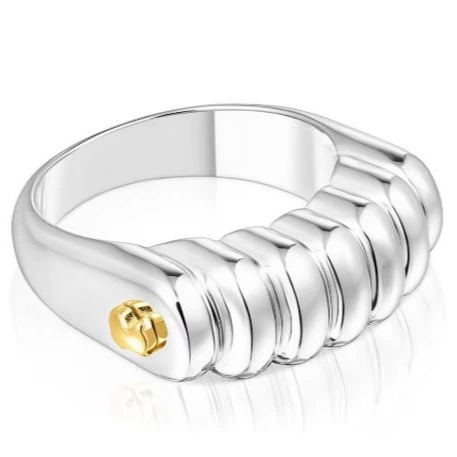 Anillo Virtual Garden barra de plata con oso dorado
