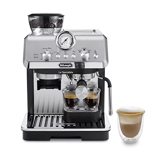 De'Longhi Perfetto La Specialista Arte, Máquina de Café Espresso y Cappuccino con Bomba, Máquina de Café en Grano, 3 Recetas Predefinidas, 8 Ajustes de Molienda, EC9155.MB, Metal/Negro