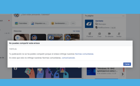 Facebook contra los torrents: ya no puedes compartir enlaces a The Pirate Bay y similares ni en tu muro ni en Messenger