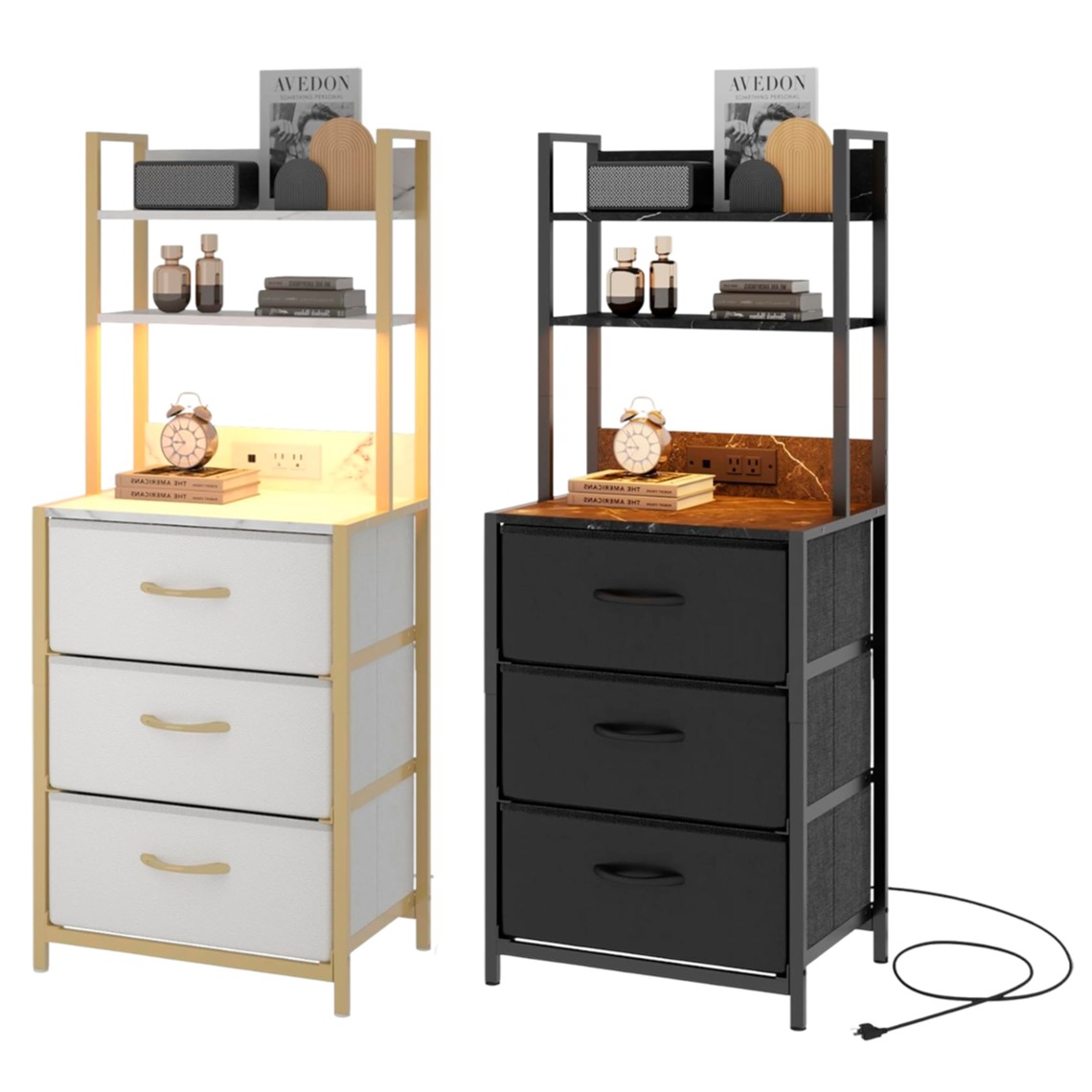 Buró de seis niveles con enchufes e iluminación LED