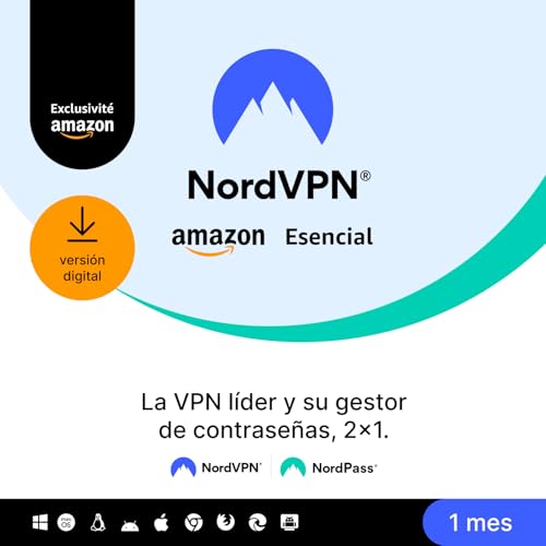 NordVPN Amazon Esencial, 10 dispositivos, 1 mes, VPN & gestor de Contraseñas, código