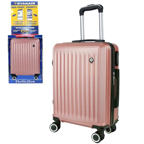 ARTREE Maleta de Cabina 55x40x20cm, Trolley de Cabina Rígido Resistente Ligera de ABS 4 Ruedas 360° con Tirador telescópico y Cerradura Seguridad, Apto para Vueling, Ryanair, EasyJet (Oro Rosa)