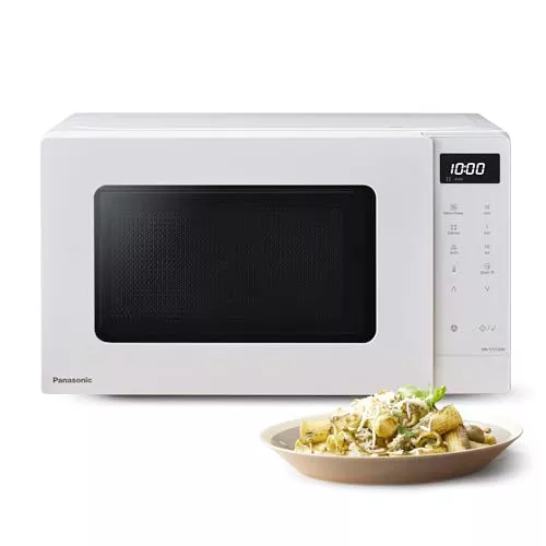 Panasonic NN-ST21QWEPG Solo Horno Microondas 20L con Bandeja de Vidrio, 800 W, Descongelación Automática, 11 Programas Automáticos, Pantalla LED, 5 Ajustes de Potencia, Temporizador Digital, Blanco
