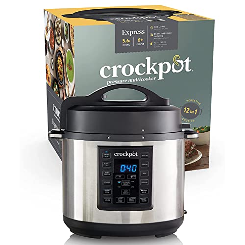 Crock-Pot Express Pressure Cooker | 12-in-1 Programmable Multi-Cooker | Slow Cooker | Food Steamer and Saute | 5.6 L | Energy Efficient | Stainless Steel [CSC051]