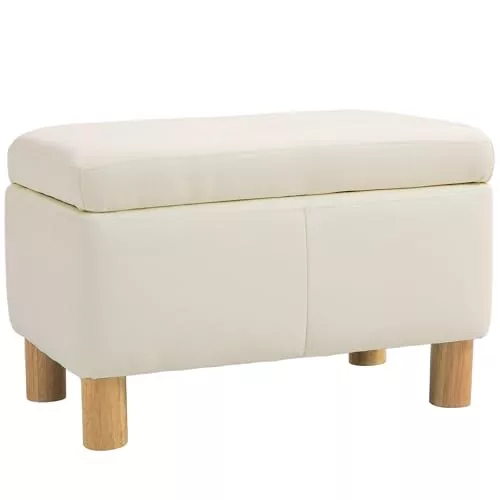 HOMCOM Baúl de Almacenaje 33L Banco de Almacenaje 60x38x40 cm Crema