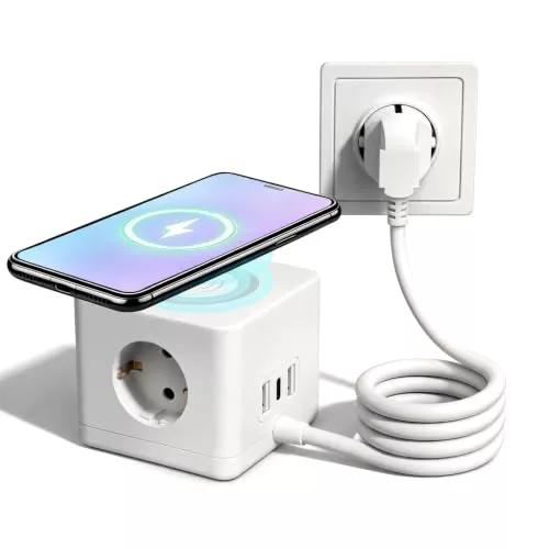KDE Cubo Enchufe con USB Y Carga Inalámbrica