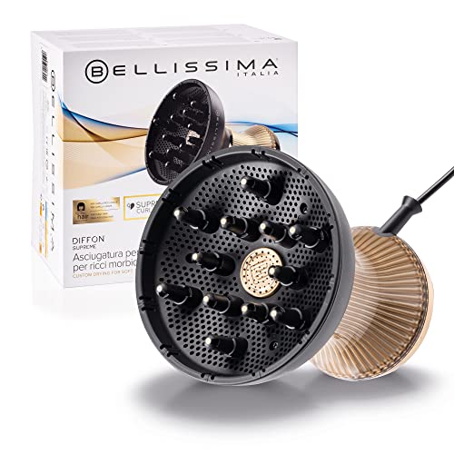 Bellissima Imetec Diffon Supreme, Difusor de aire caliente para cabello rizado, XL con 12 dedos, tecnología cerámica y aceite de argán, 2 velocidades, 3 temperaturas, ionizador, secado suave