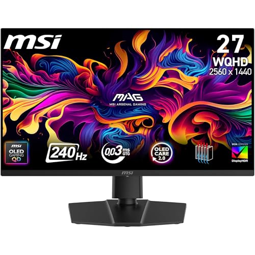 MSI mag 273QP QD-OLED X24 - Monitor Gaming Plano 26.5" WQHD - Panel OLED Quantum Dot 2560 x 1440 240Hz / 0.03ms, 99% DCI-P3, Delta E≤2, DisplayHDR True Black 400, DP 1.4a, HDMI 2.1