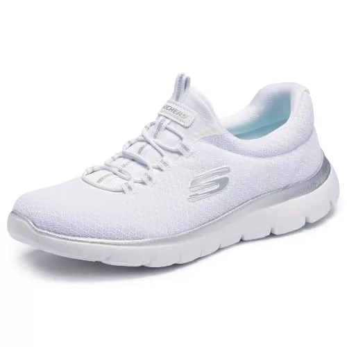 Skechers Mujer Summits 12980 Zapatillas, White Mesh/ Silver Trim, 39 EU