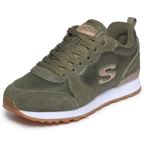 Skechers Mujer OG 85 Goldn Gurl Trainer, Olive Suede/ Nylon/ Mesh/ Rose Gold Trim, 39 EU