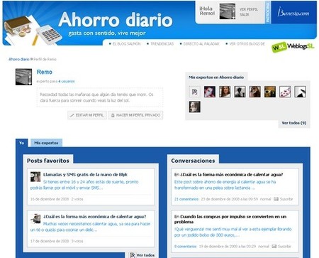 Página de usuario en Ahorro Diario: tu propia página
