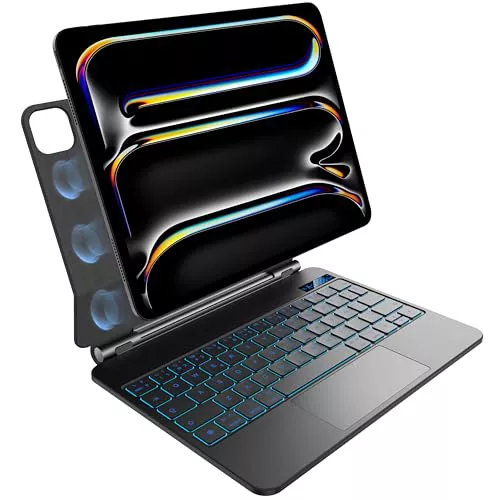 pankeybd Funda con Teclado para iPad Pro de 11 Pulgadas M5 2025 & M4 2024, retroiluminación en 7 Colores, Panel táctil multitoque, diseño magnético Flotante,Negro