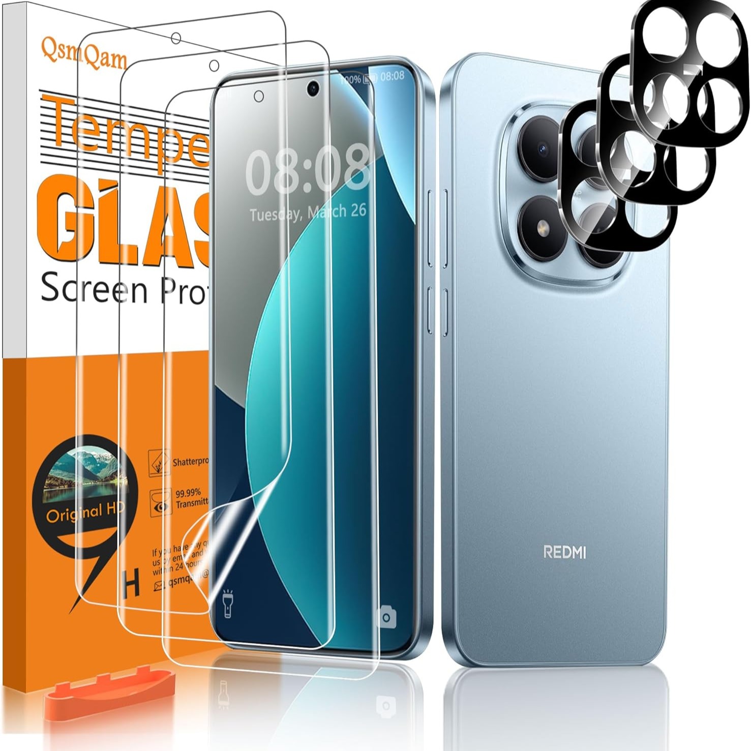 QsmQam Protector de Pantalla para Xiaomi Redmi Note 15 Pro 4G, 3 películas protectoras flexibles de TPU, 3 Piezas Protector de Lente de Cámara
