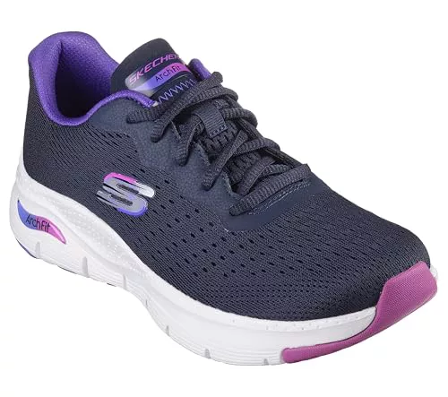 Skechers Arch Fit Infinity Cool, Zapatos Deportivos Mujer, Navy Mesh/Purple Trim, 36 EU