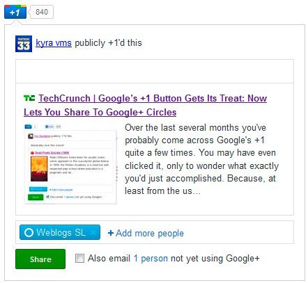 El botón "+1" de Google ya deja compartir directamente en Google+