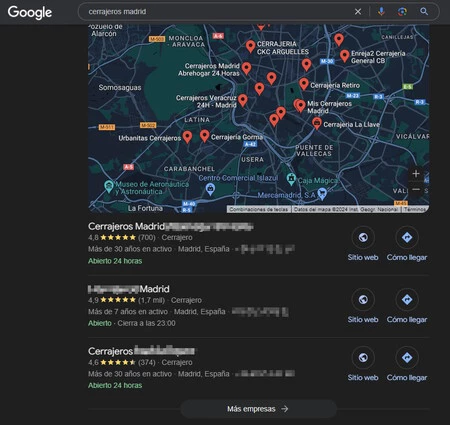 特定の場所で鍵屋を検索する例。