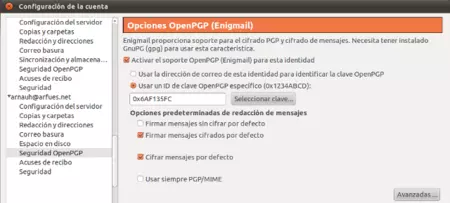 Configuración OpenPGP en Thunderbird