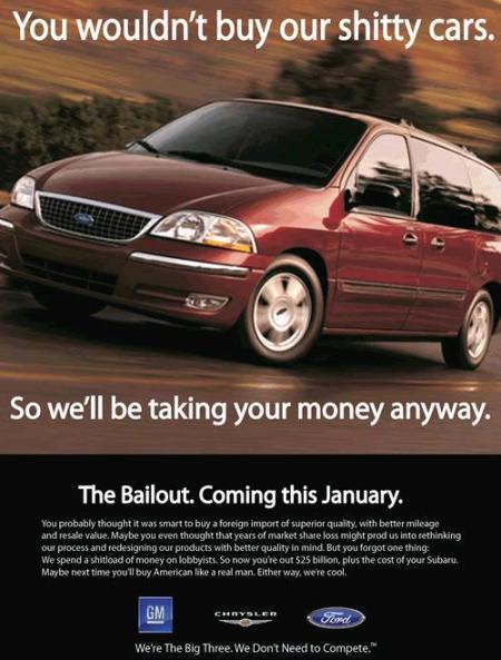 Anuncio Chrysler bailout no comprarías nuestros coches