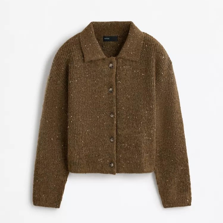 Chaqueta de punto jaspeado con cuello polo
